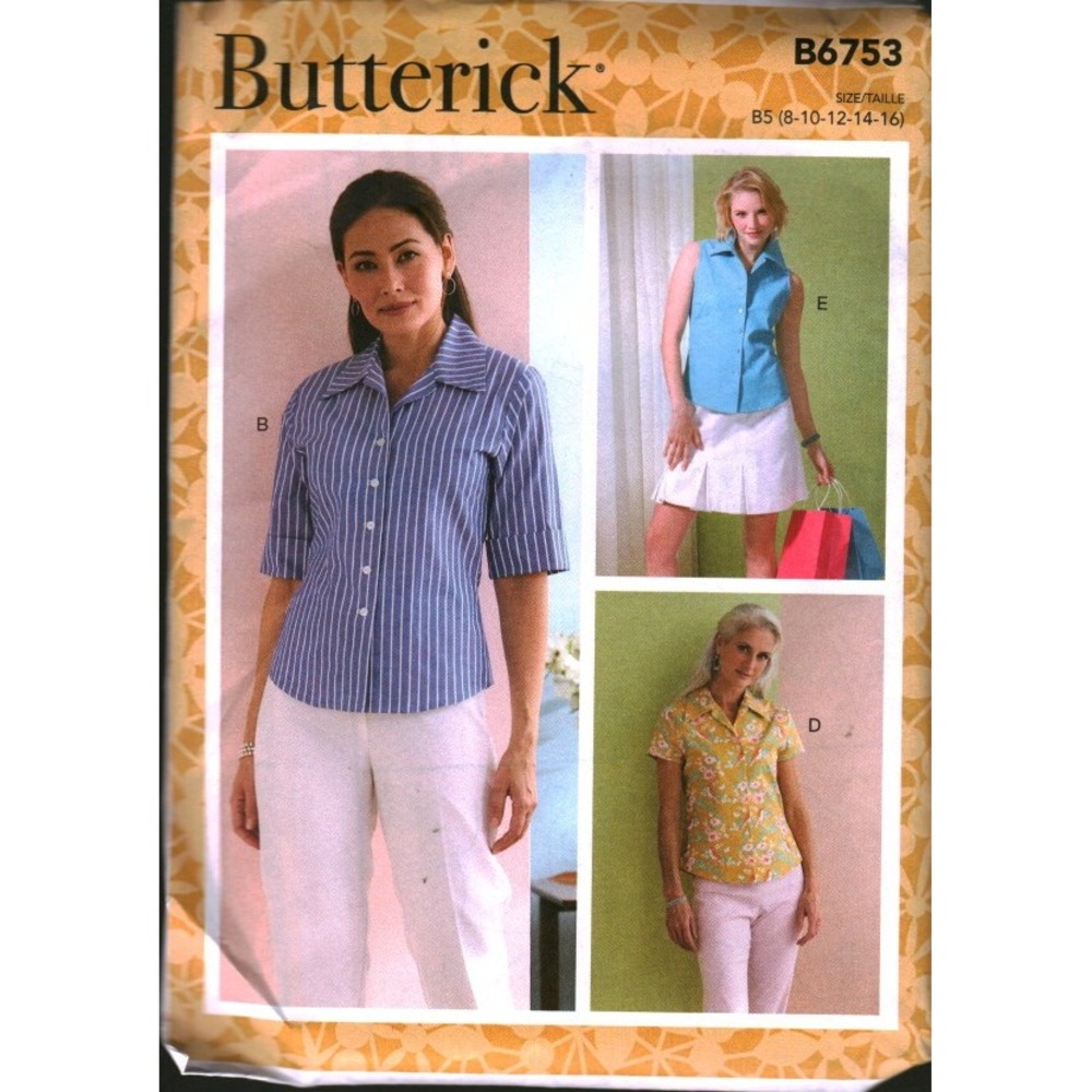 Butterick B6753 Sewing Pattern Misses Petite Shirt Blouse Sizes 8-16 Uncut